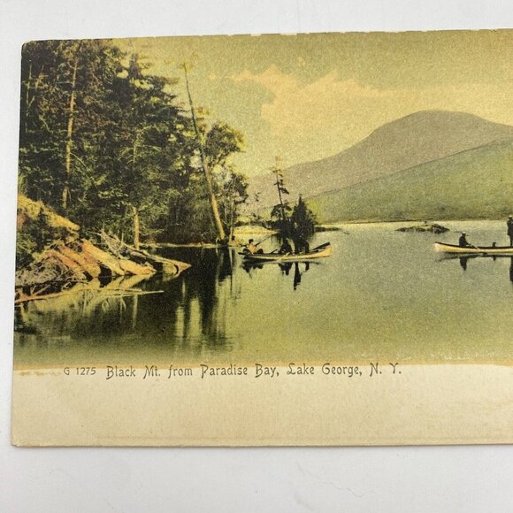 Vtg Lake George NY Postcard Black Mt From Paradise Bay Canoeing Undivided Back - Picture 2 of 9